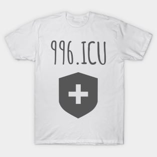996.ICU Working Hours Awareness - Grey on White T-Shirt